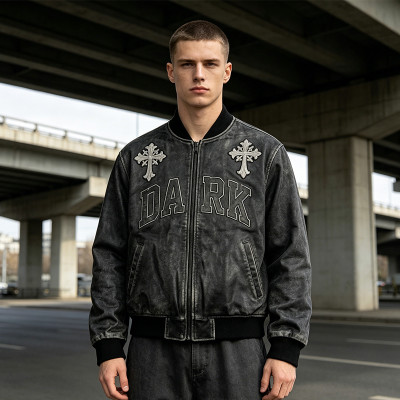 Custom Vintage Varsity Jacket 100% PU Leather Leather Patch