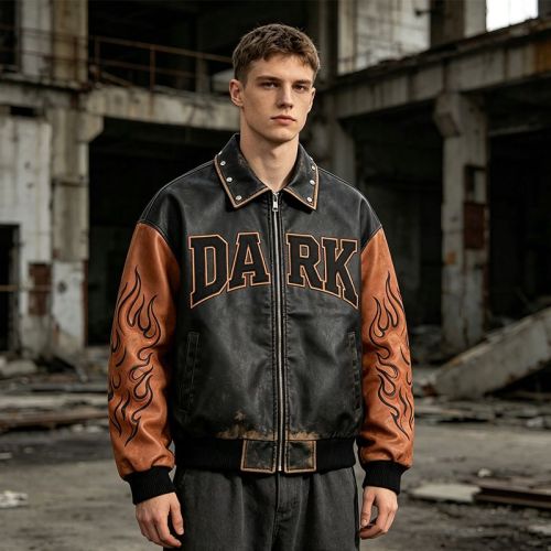 Custom Varsity Jacket 100% PU Leather Screen Print Rivet Patch