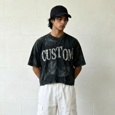 Custom Vintage T-Shirt 100% Cotton Crack Print Wash