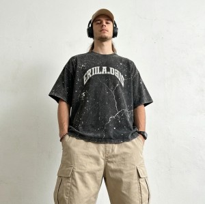 Custom Vintage T-Shirt 100% Cotton Splatter Crack Wash