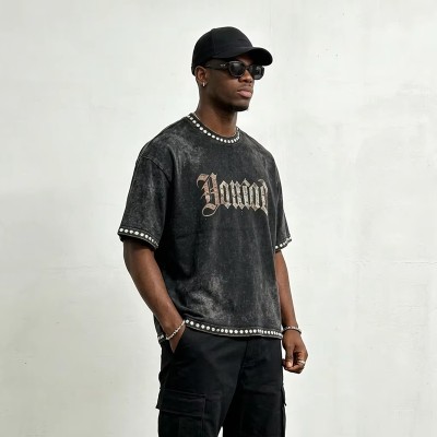 Custom Vintage T-Shirt 100% Cotton Crack Rhinestone Wash