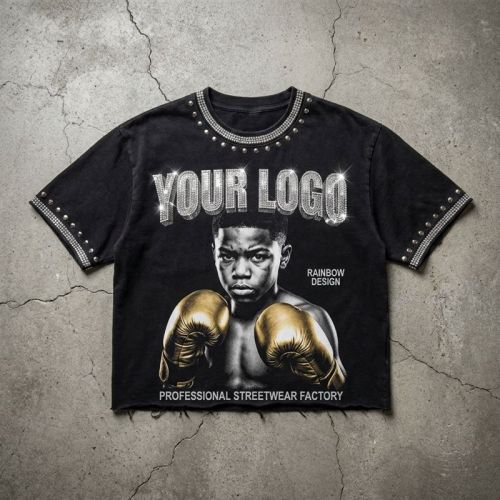 Custom Vintage T-Shirt 100% Cotton Rhinestone Rivet DTG Screen