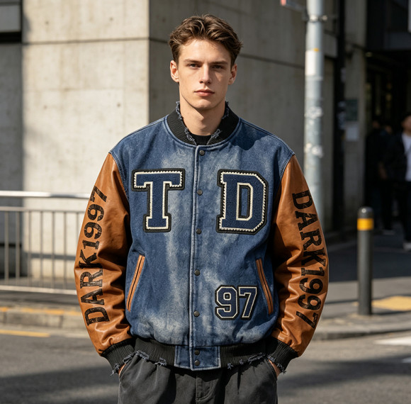 Custom Vintage Baseball Jacket 64C 21P 14PU 1SP Screen Print Multi-Craft
