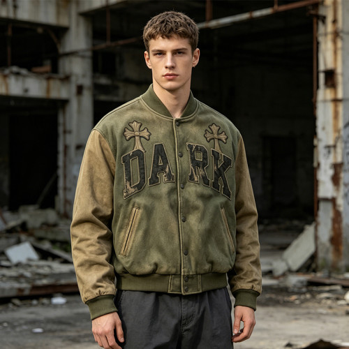 Custom Baseball Jacket 70P 30PU Wash Patch Spliced