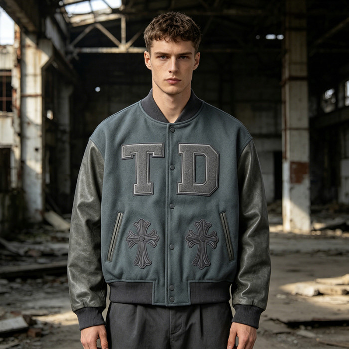 Custom Baseball Jacket 70P 30PU Patch Spliced