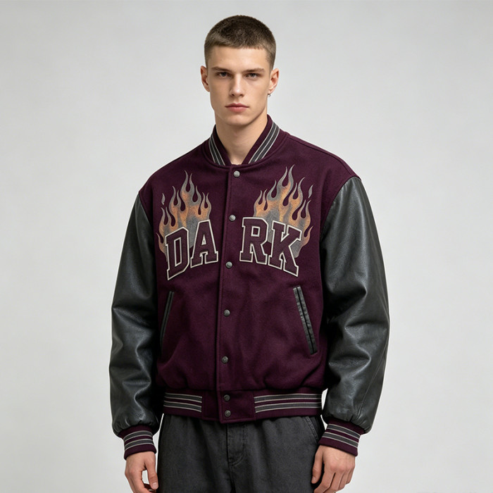 Custom Baseball Jacket 70P 30PU Screen Patch Spliced