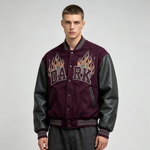Custom Baseball Jacket 70P 30PU Screen Patch Spliced
