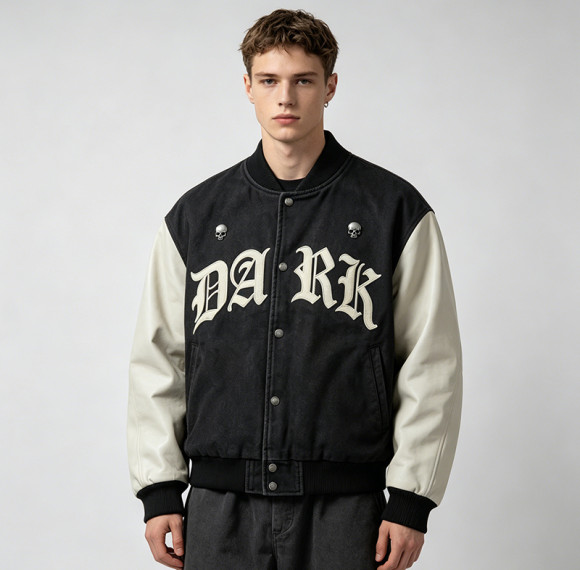 Custom Baseball Jacket 64C 22P 14PU Rivet Spliced