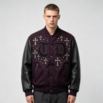 Custom Baseball Jacket 70P 30PU Towel Patch Spliced