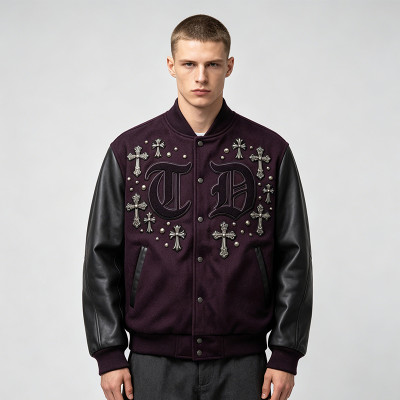 Custom Baseball Jacket 70P 30PU Towel Patch Spliced