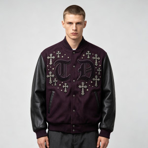 Custom Baseball Jacket 70P 30PU Towel Patch Spliced