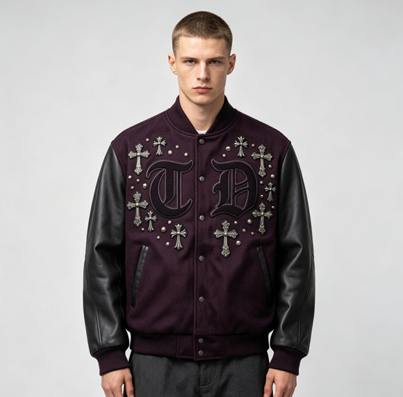Custom Baseball Jacket 70P 30PU Towel Patch Spliced