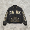 Washed Applique Screen Print Patchwork Varsity Jacket | PU Sleeve Color Block Crackle Gold Letter | OEM Streetwear