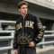 Washed Applique Screen Print Patchwork Varsity Jacket | PU Sleeve Color Block Crackle Gold Letter | OEM Streetwear