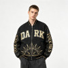 Washed Applique Screen Print Patchwork Varsity Jacket | PU Sleeve Color Block Crackle Gold Letter | OEM Streetwear