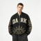 Washed Applique Screen Print Patchwork Varsity Jacket | PU Sleeve Color Block Crackle Gold Letter | OEM Streetwear