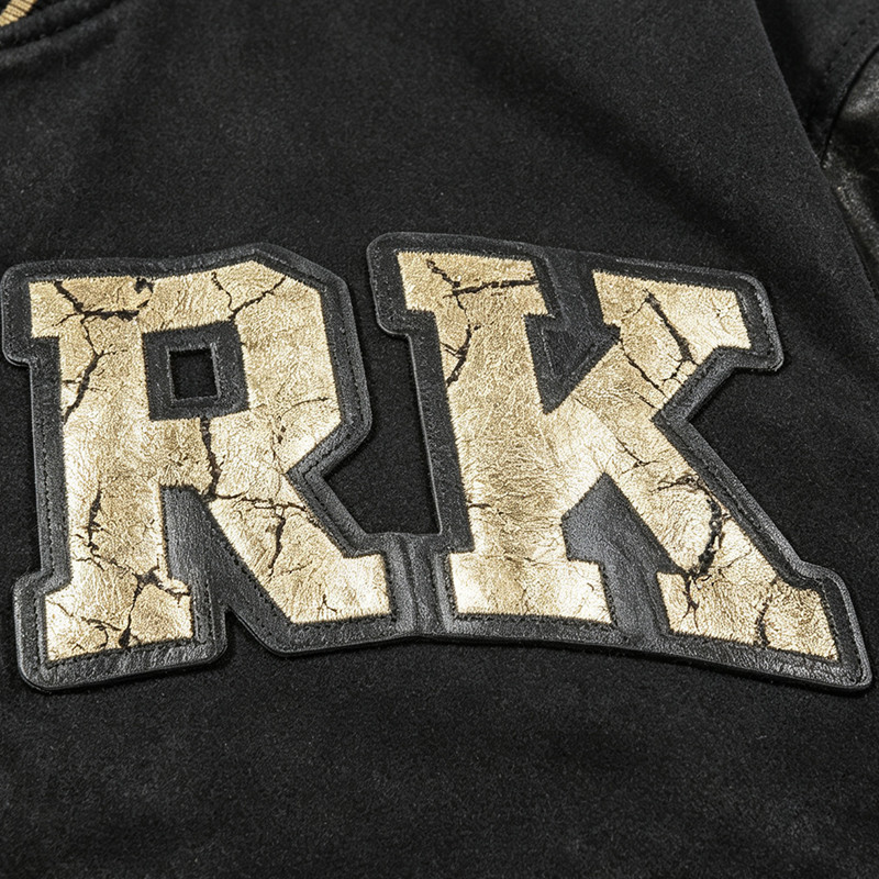 Washed Applique Screen Print Patchwork Varsity Jacket