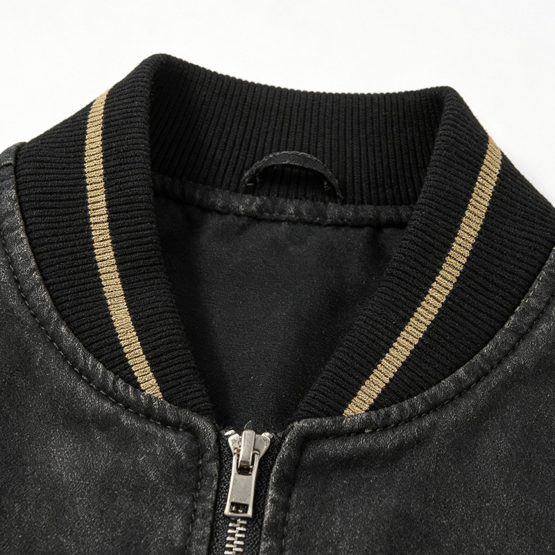 Washed Applique Screen Print Patchwork Varsity Jacket