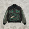 Washed Applique Patchwork Dragon Screen Print Varsity Jacket | Cotton Blend Zip Baseball Jacket | Custom Streetwear