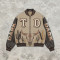Patchwork Screen Print Western Cow Skull Cactus Jacket | Washed Towel Embroidery Applique | OEM Streetwear