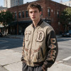 Patchwork Screen Print Western Cow Skull Cactus Jacket | Washed Towel Embroidery Applique | OEM Streetwear