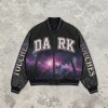 Washed Towel Embroidery Applique DTG Print Patchwork Galaxy Varsity Jacket | Cotton Blend Zip Baseball Jacket | Clothing Manufacturer