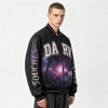 Washed Towel Embroidery Applique DTG Print Patchwork Galaxy Varsity Jacket | Cotton Blend Zip Baseball Jacket | Clothing Manufacturer