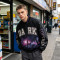 Washed Towel Embroidery Applique DTG Print Patchwork Galaxy Varsity Jacket | Cotton Blend Zip Baseball Jacket | Clothing Manufacturer
