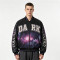 Washed Towel Embroidery Applique DTG Print Patchwork Galaxy Varsity Jacket | Cotton Blend Zip Baseball Jacket | Clothing Manufacturer
