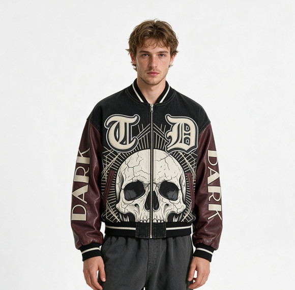 Applique Washed Patchwork Towel Embroidery Varsity Jacket | Screen Print Gothic Vintage Streetwear | OEM Streetwear