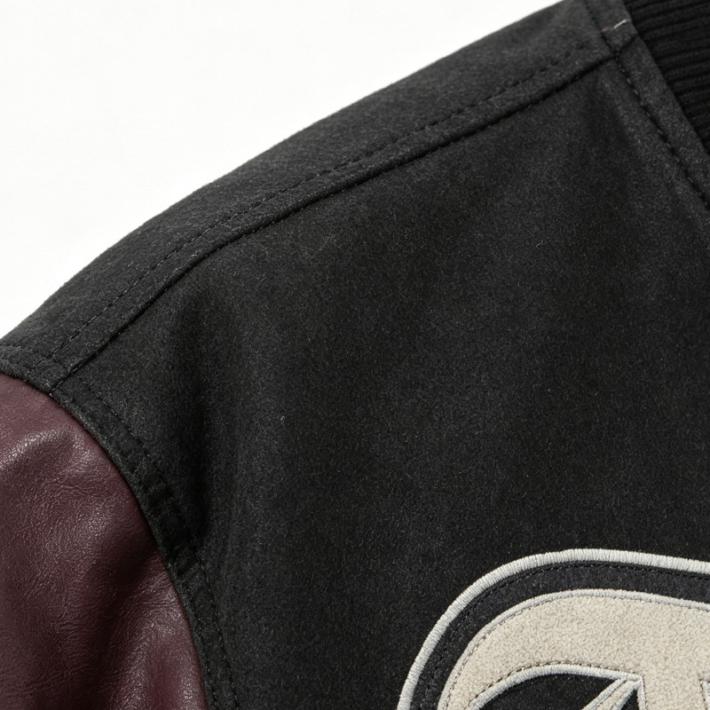 Applique Washed Patchwork Towel Embroidery Varsity Jacket