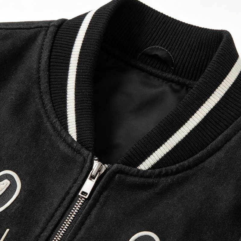 Applique Washed Patchwork Towel Embroidery Varsity Jacket