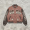 Washed Towel Embroidery Applique Screen Print Patchwork Varsity Jacket | PU Sleeve Distressed Letter Star Rib Trim | OEM Streetwear