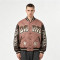 Washed Towel Embroidery Applique Screen Print Patchwork Varsity Jacket | PU Sleeve Distressed Letter Star Rib Trim | OEM Streetwear