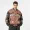 Washed Towel Embroidery Applique Screen Print Patchwork Varsity Jacket | PU Sleeve Distressed Letter Star Rib Trim | OEM Streetwear