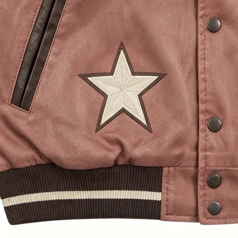 Washed Towel Embroidery Applique Screen Print Patchwork Varsity Jacket