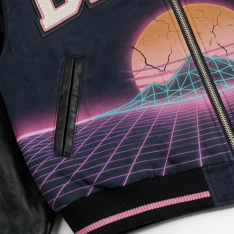 DTG Screen Print Washed towel embroidery Applique Patchwork Varsity Jacket