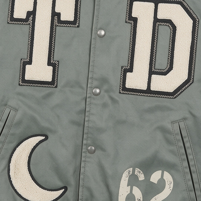 Washed Patchwork towel embroidery applique Varsity Jacket