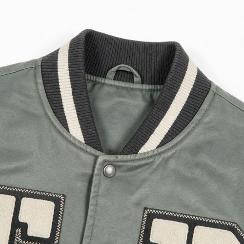 Washed Patchwork towel embroidery applique Varsity Jacket | Screen print TD Moon Letter Vintage Baseball Jacket | Clothing Manufacturer
