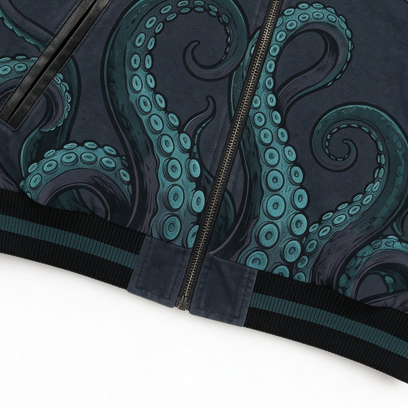 DTG Screen Print Applique Vintage Washed Octopus Varsity Jacket