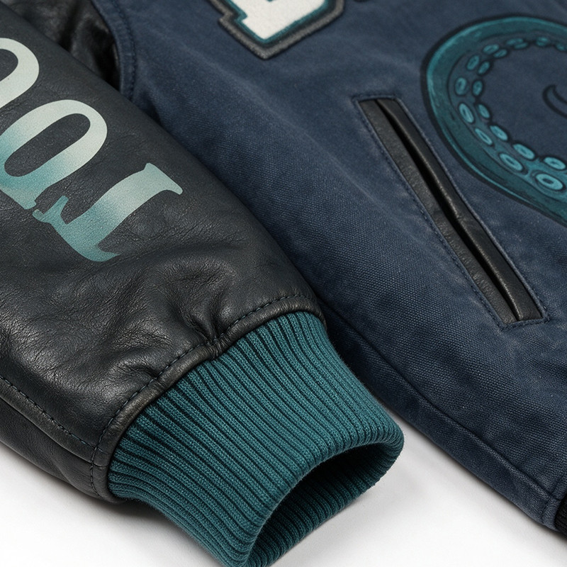 DTG Screen Print Applique Vintage Washed Octopus Varsity Jacket