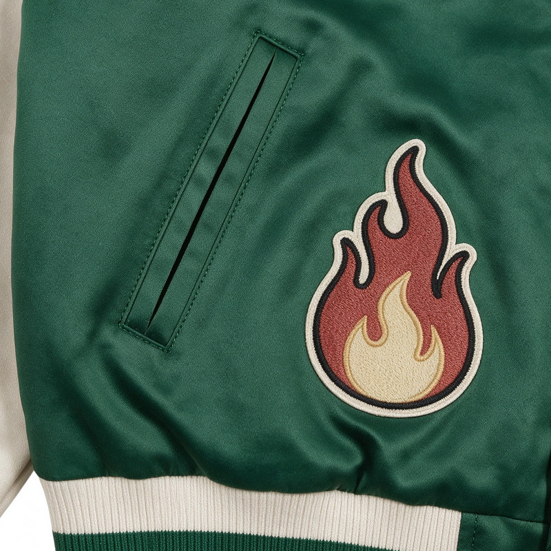 Patchwork Towel Embroidery Applique Screen Print Varsity Jacket