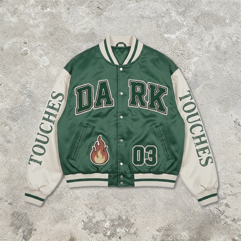 Patchwork Towel Embroidery Applique Screen Print Varsity Jacket