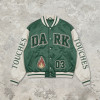 Patchwork Towel Embroidery Applique Screen Print Varsity Jacket | Fire Logo Snap Button Vintage Baseball Jacket | OEM Streetwear