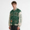 Patchwork Towel Embroidery Applique Screen Print Varsity Jacket | Fire Logo Snap Button Vintage Baseball Jacket | OEM Streetwear