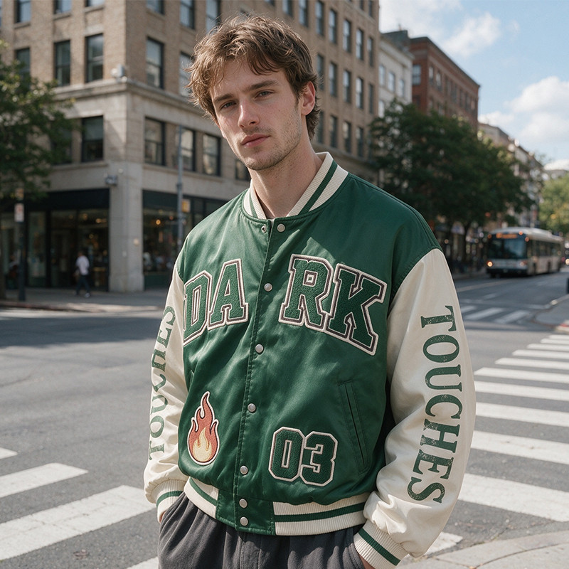 Patchwork Towel Embroidery Applique Screen Print Varsity Jacket