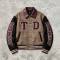 Patchwork Towel Embroidery Applique Jacket | Vintage Plaid Leather Collar Varsity Jacket | OEM Streetwear