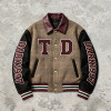 Patchwork Towel Embroidery Applique Jacket | Vintage Plaid Leather Collar Varsity Jacket | OEM Streetwear