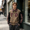 Patchwork Towel Embroidery Applique Jacket | Vintage Plaid Leather Collar Varsity Jacket | OEM Streetwear