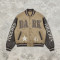 Towel Embroidery Applique Screen Print Washed Jacket | Vintage Khaki Varsity Jacket | Streetwear Manufacturer